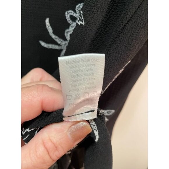 Blouse Medium Black Long Sleeve with Floral Cuffs & Separate Floral Scarf, ELLE - Picture 7 of 10